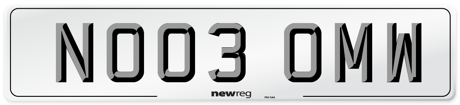 NO03 OMW Number Plate from New Reg